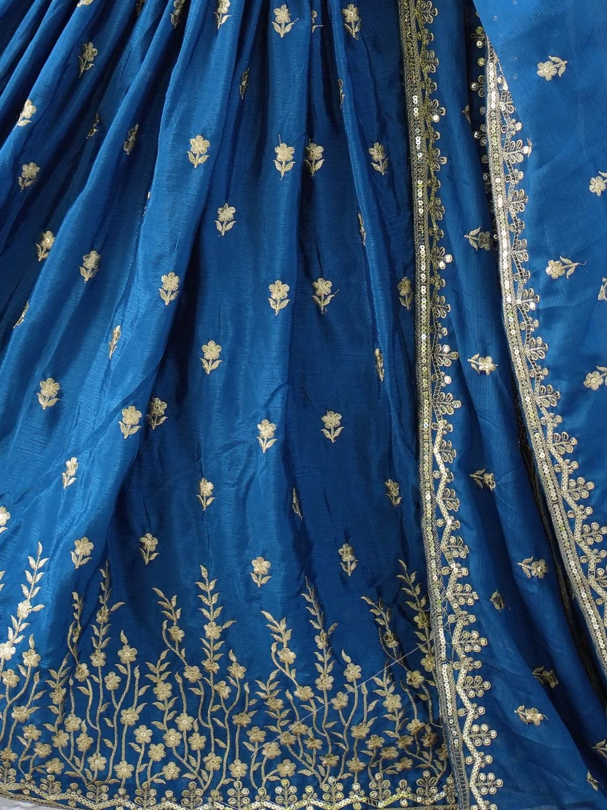 Odette Blue Chinon Embroidered Stitched Kurta Set For Women - Image 4