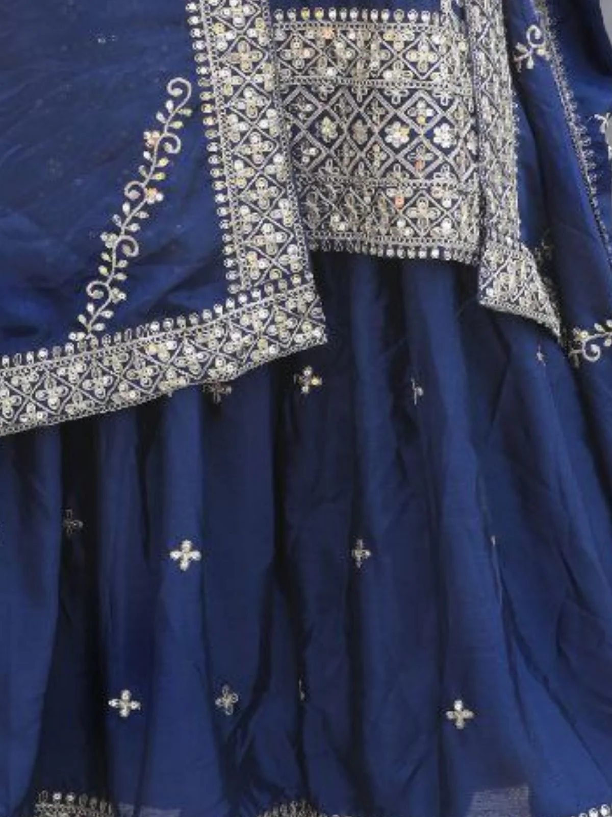 Odette Blue ChinonÂ Embroidered Stitched Kurta Set For Women - Image 5