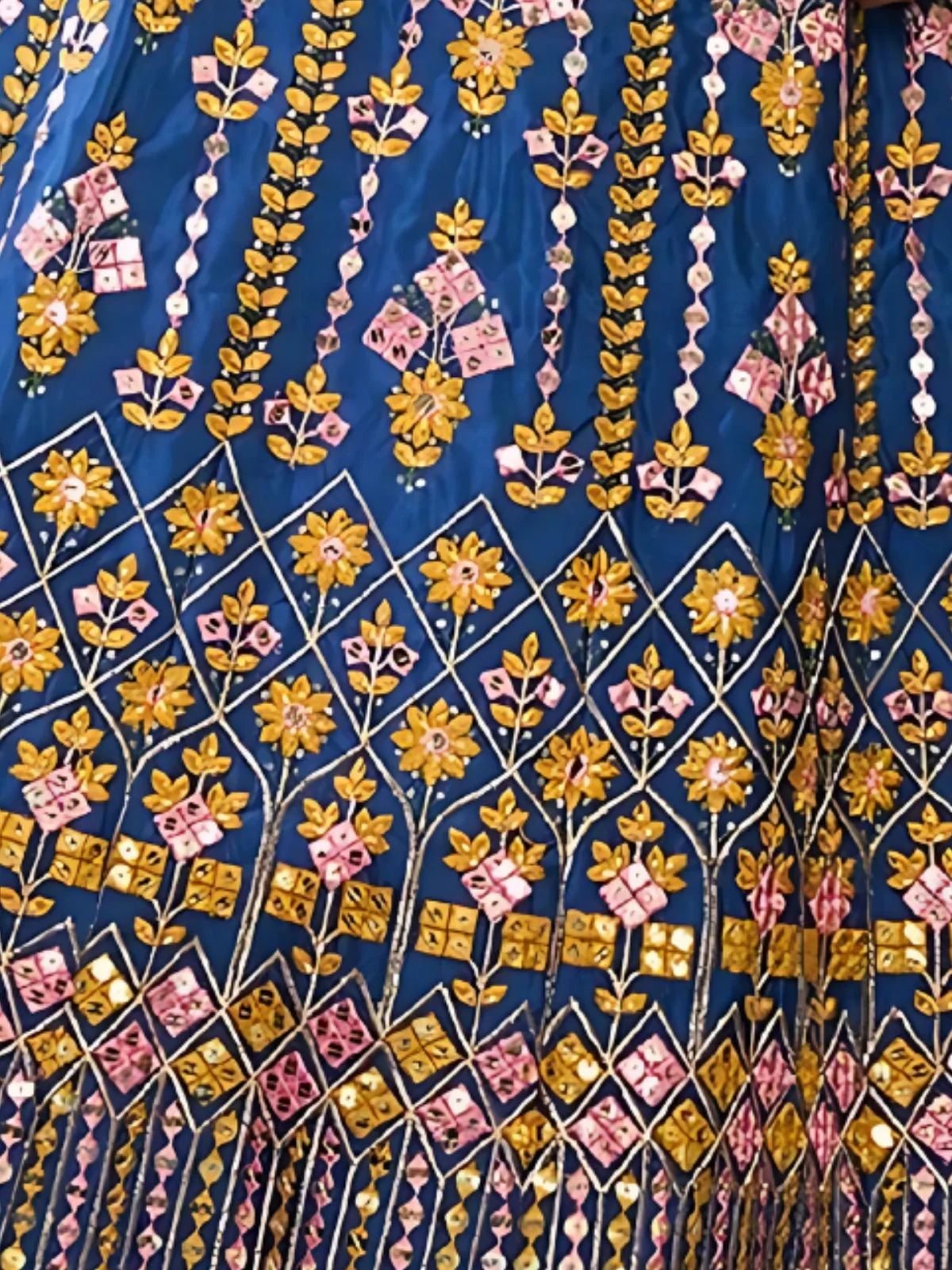 Odette Blue Chinon Silk Embroidered Semi-Stitched Lehenga For Women - Image 4