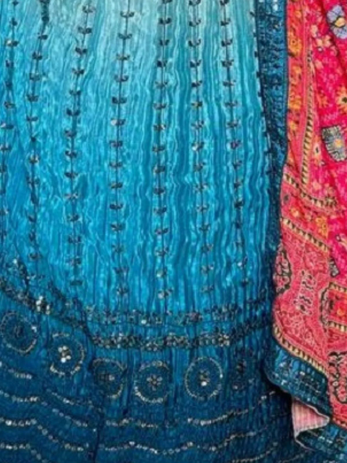 Odette Blue Chinon Silk Embroidered Semi-Stitched Lehenga For Women - Image 4