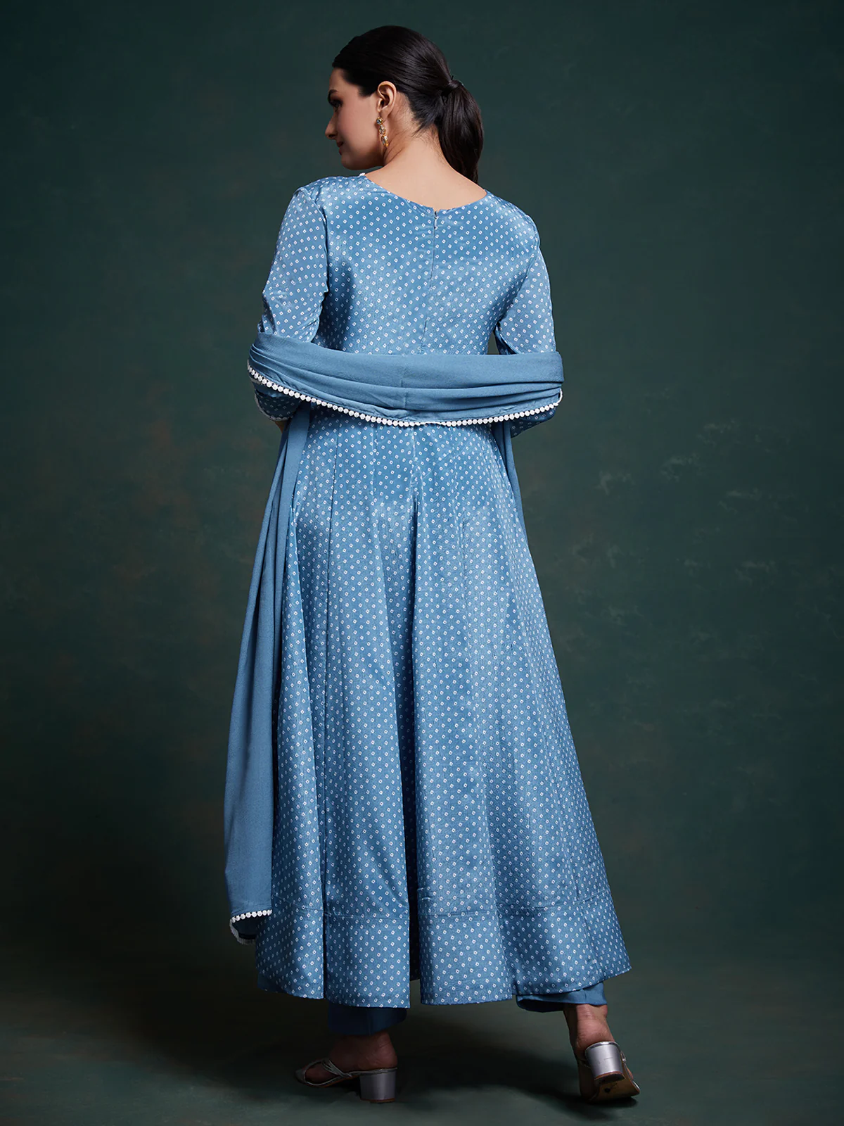 Odette Blue Chinon Silk Printed Stitched Salwar Suit Set For Women - Image 5