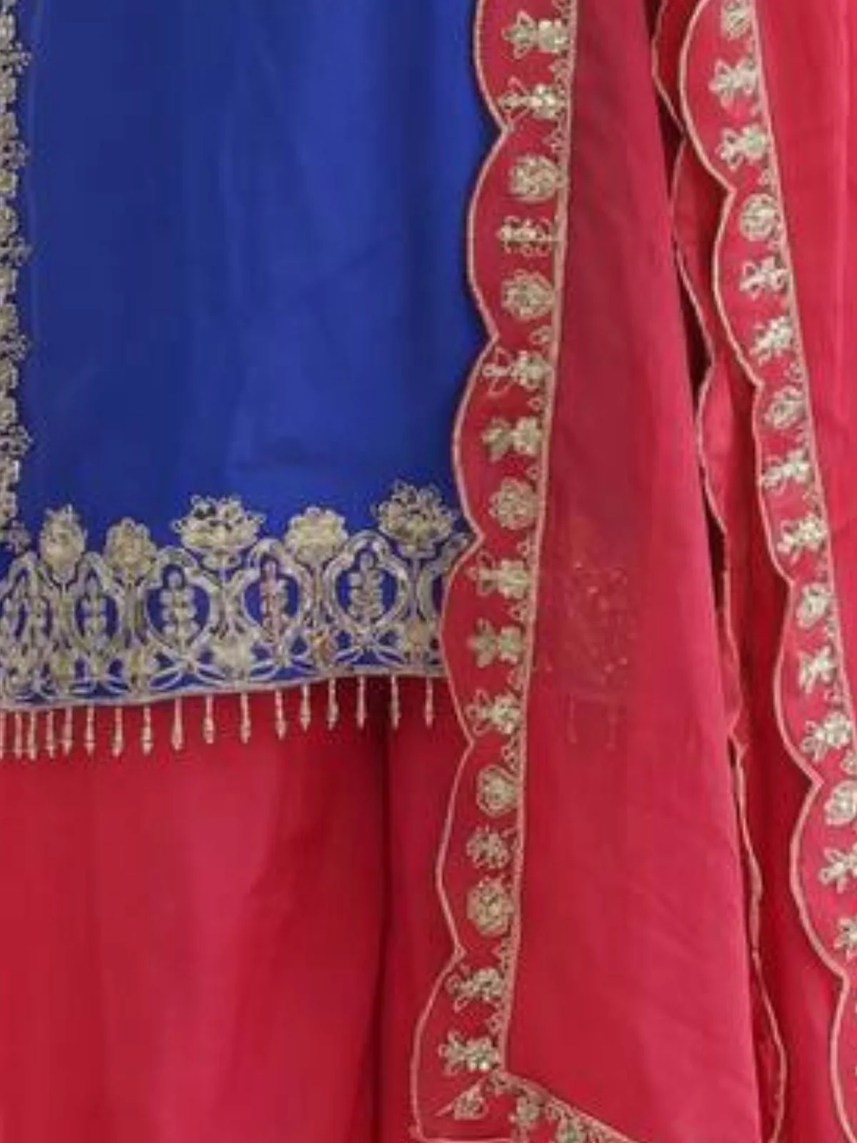 Odette Blue Chinon Solid Stitched Kurta Set For Women - Image 4