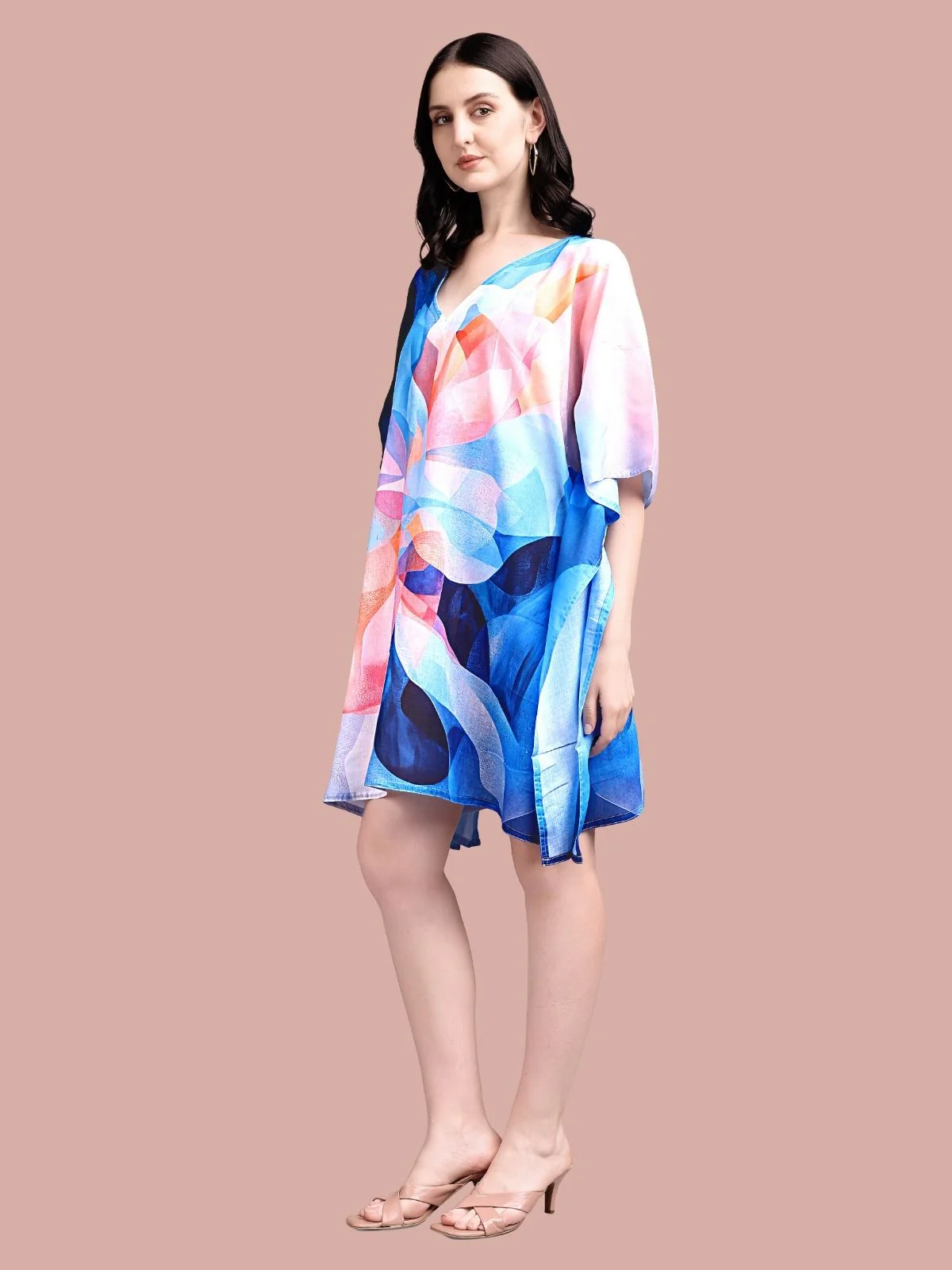 Odette Blue Cotton Blend Printed Kaftan For Women - Image 2