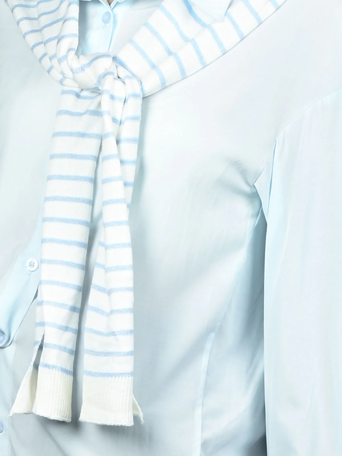 Odette Blue Cotton Blend Solid Shirt With Scarf For Women - Image 5