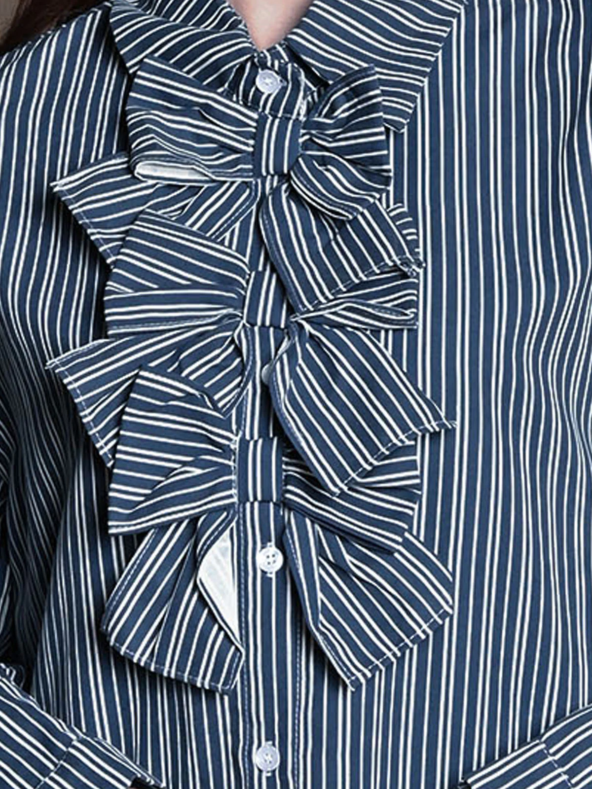Odette Blue Cotton Blend Striped Top For Women - Image 4