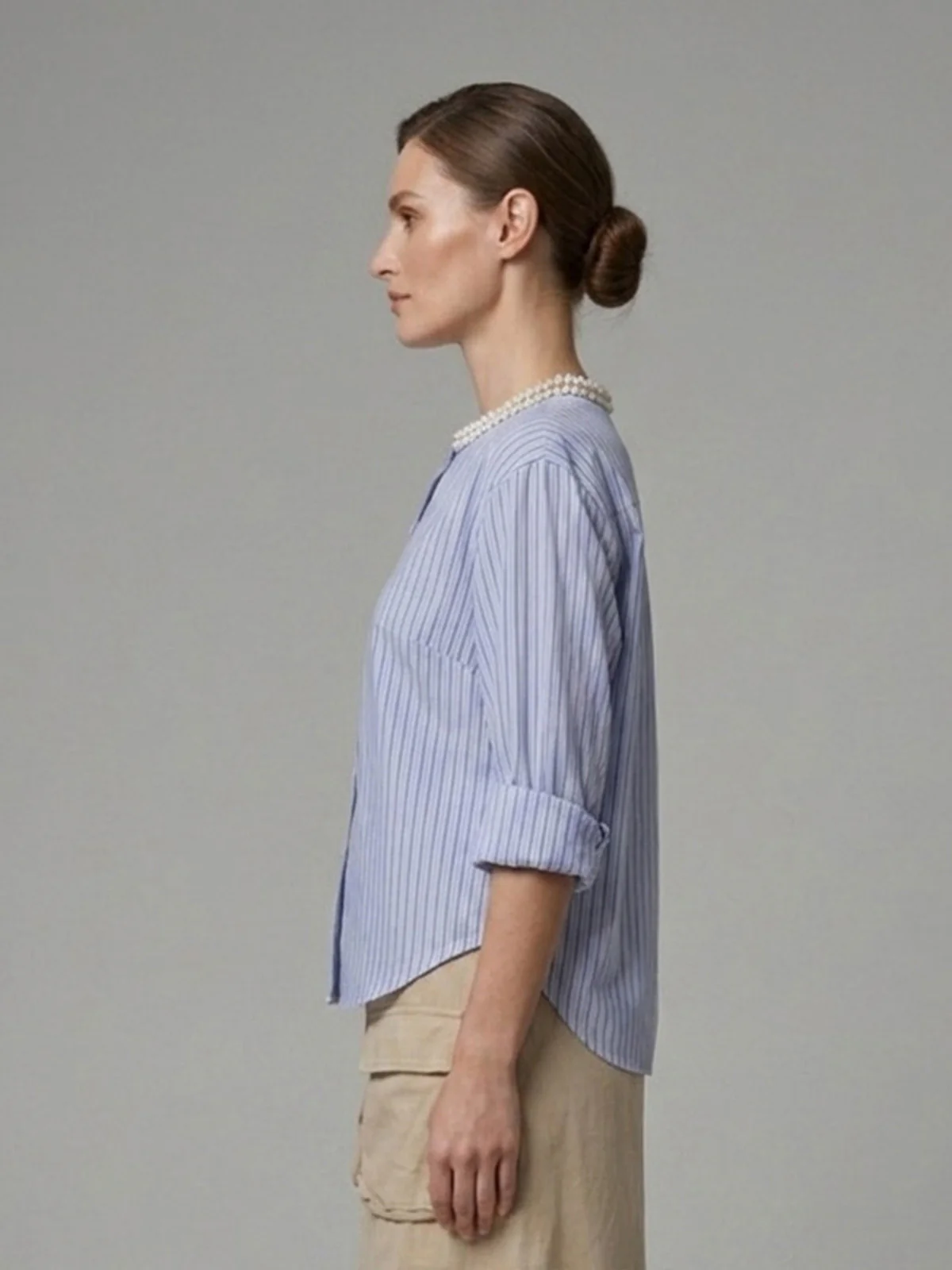 Odette Blue Cotton Blend Stripes Shirt For Women - Image 2
