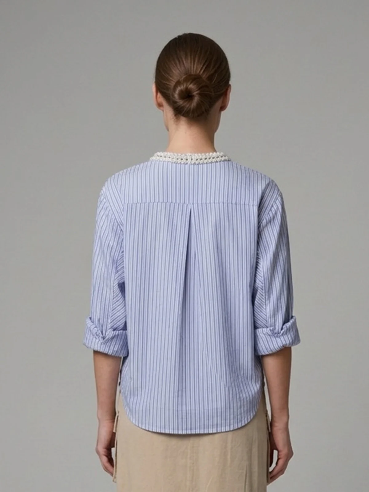 Odette Blue Cotton Blend Stripes Shirt For Women - Image 3