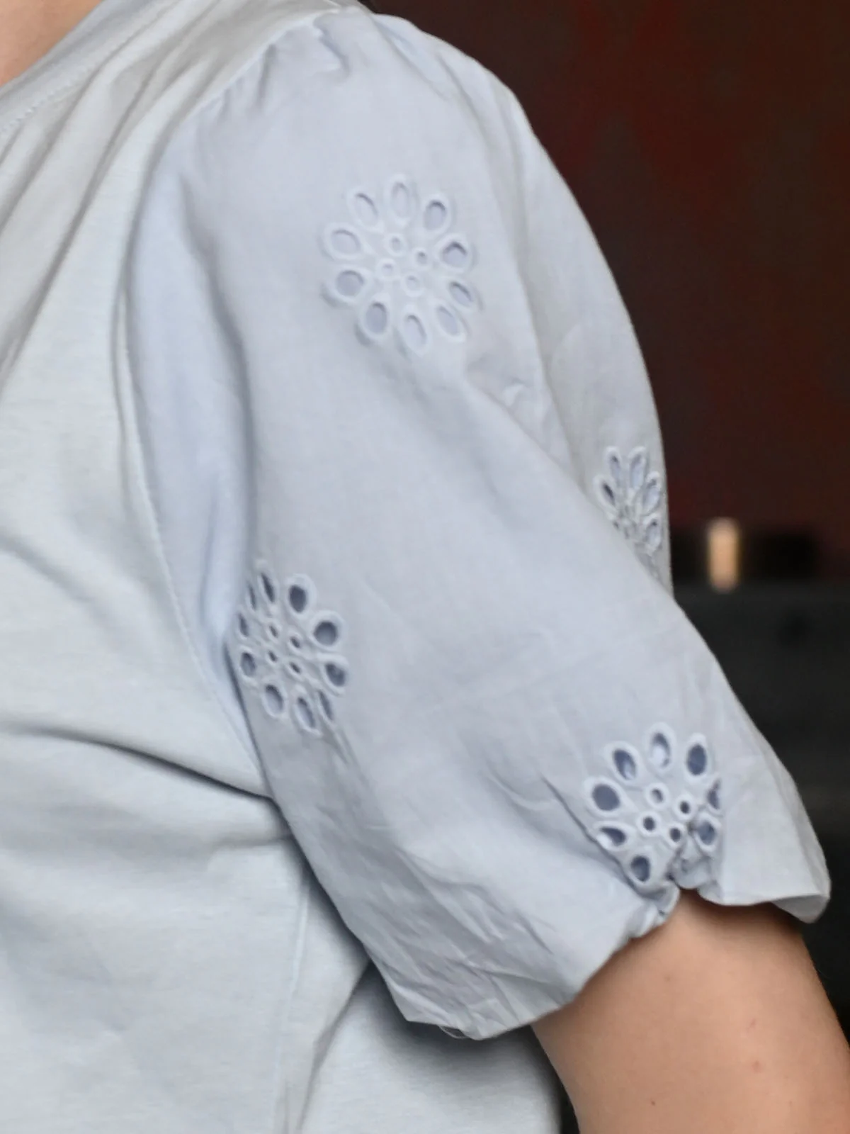 Odette Blue Cotton Jersey Embellished Top For Women - Image 6