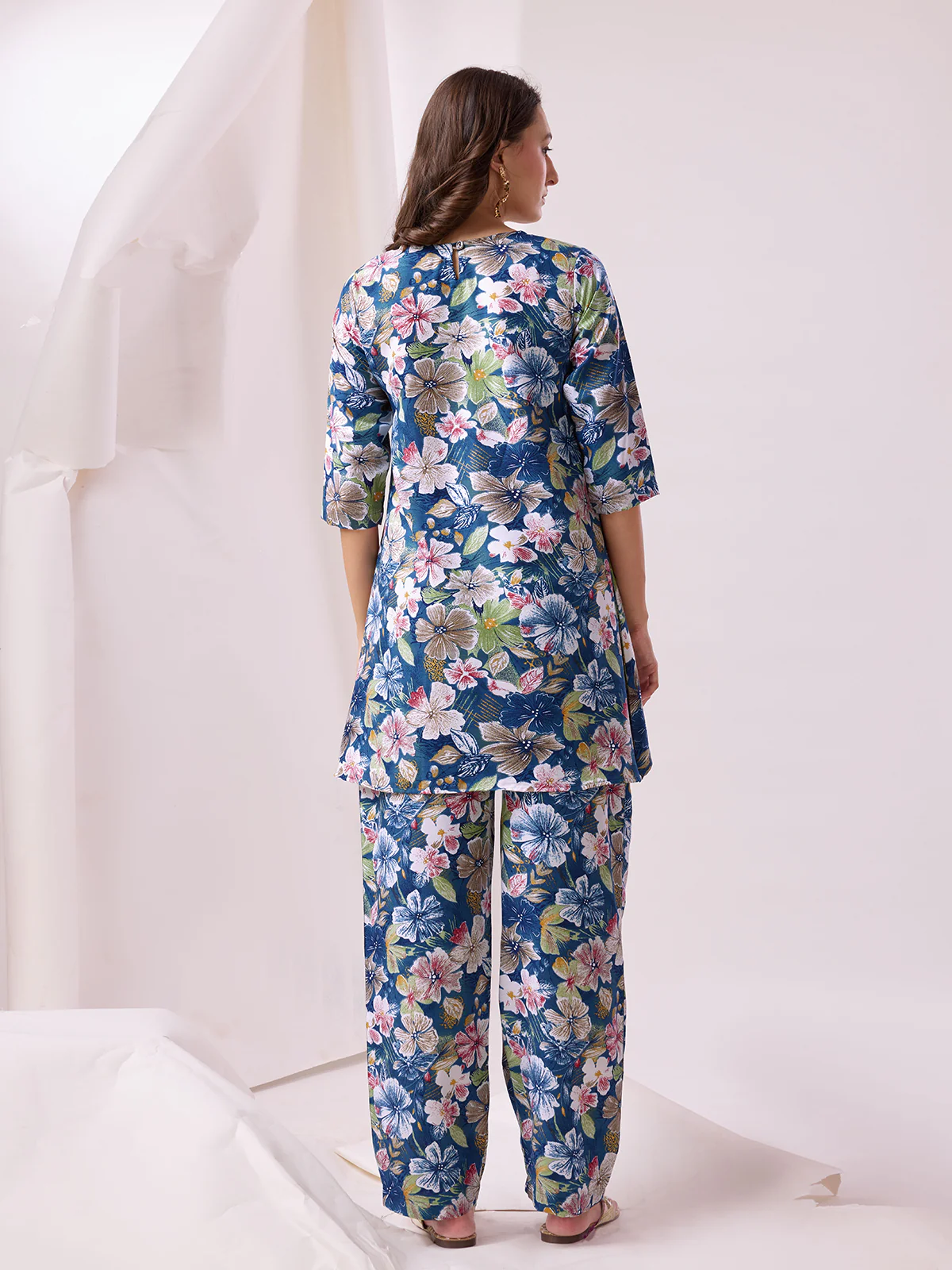 Odette Blue Cotton Printed Co-ord set For Women - Image 4
