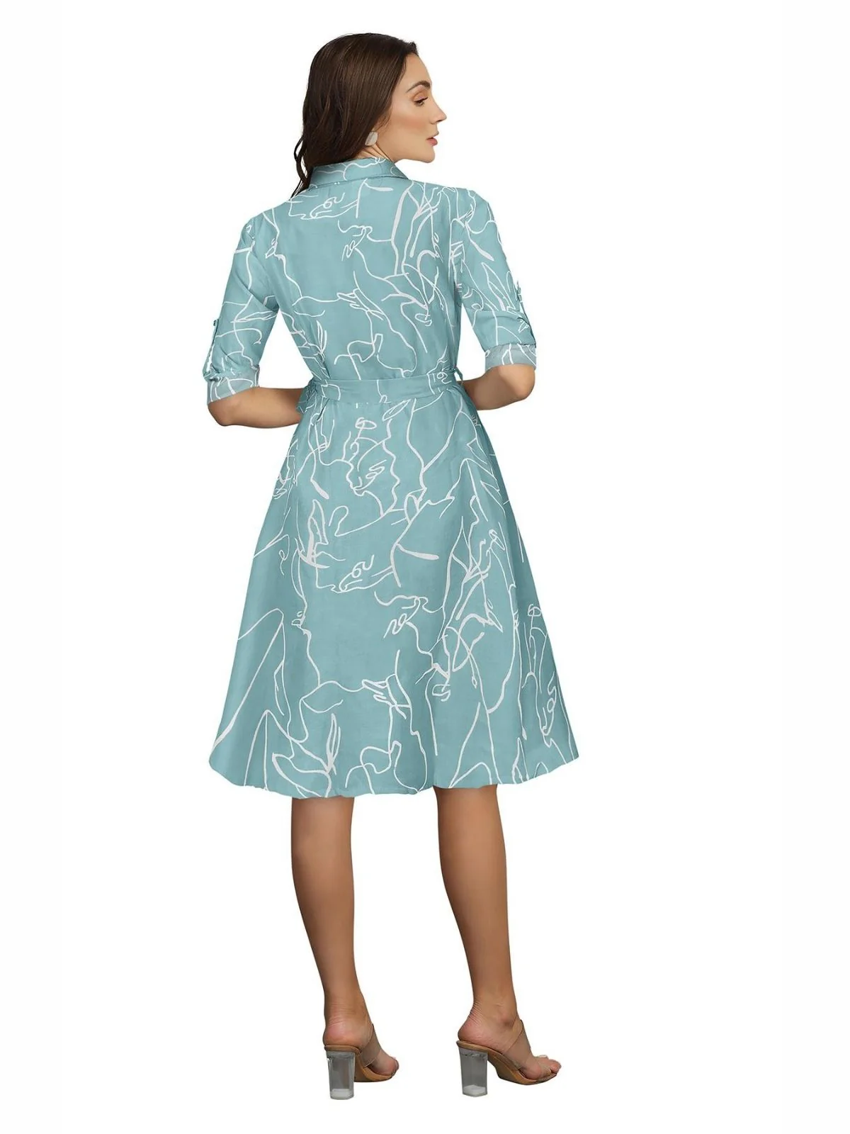 Odette Blue Cotton Printed Dress For Women - Image 4
