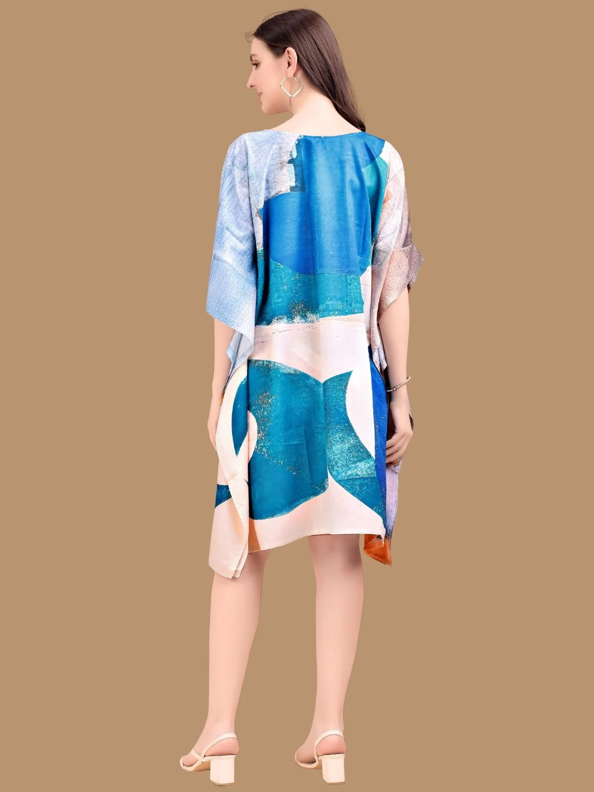 Odette Blue Crepe Printed Kaftan For Women - Image 3