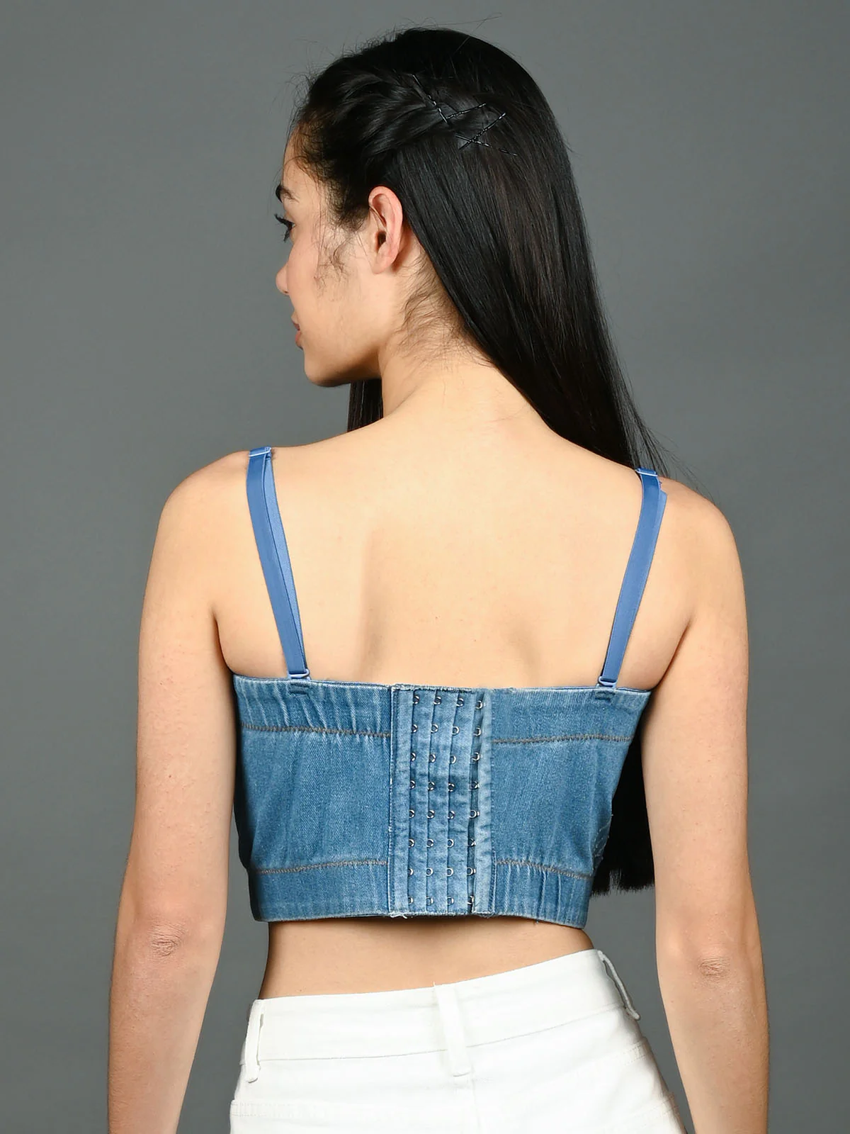 Odette Blue Denim Embellished Corset For Women - Image 3