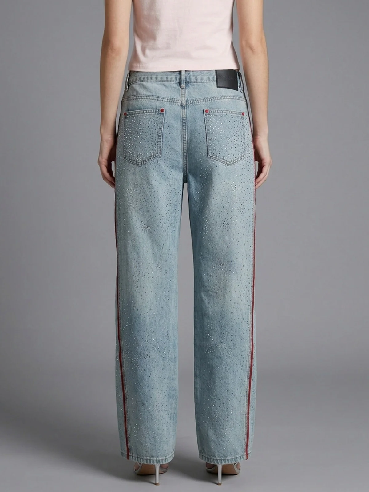 Odette Blue Denim Embellished Jeans For Women - Image 3