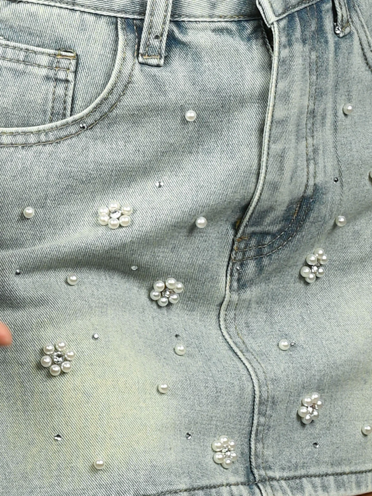 Odette Blue Denim Embellished Skirt For Women - Image 5