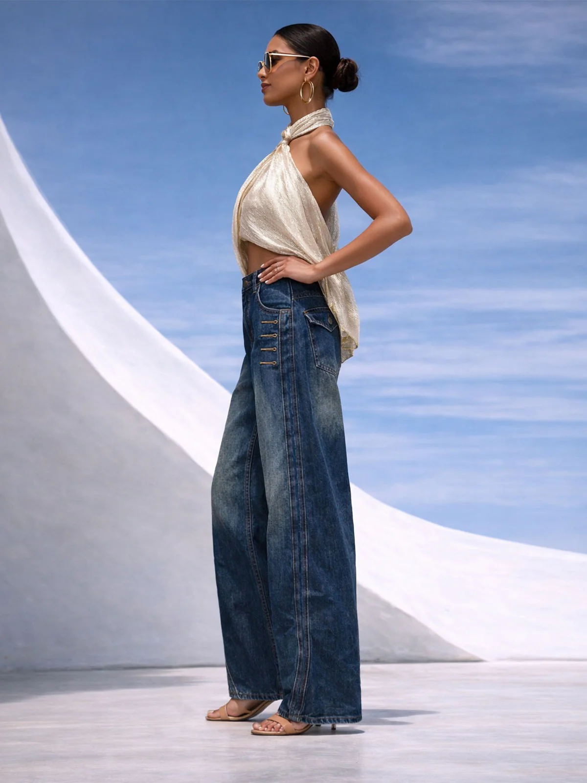 Odette Blue Denim Faded Jeans For Women - Image 2