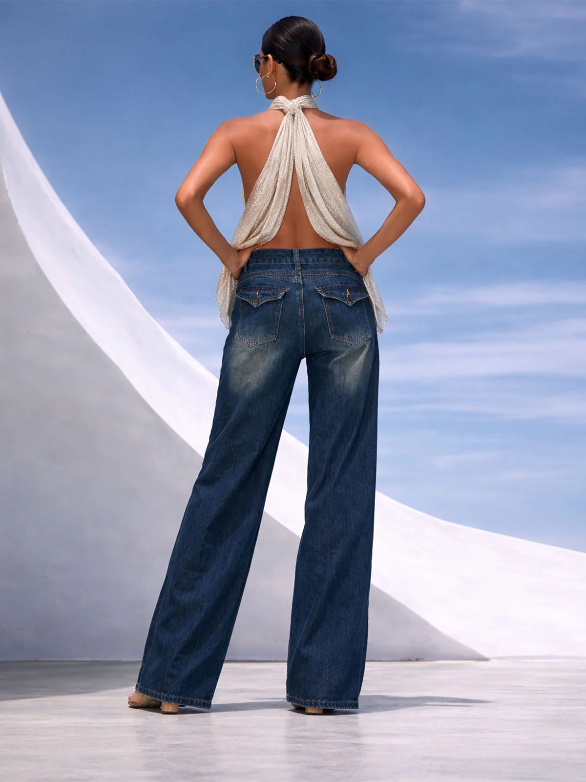 Odette Blue Denim Faded Jeans For Women - Image 3