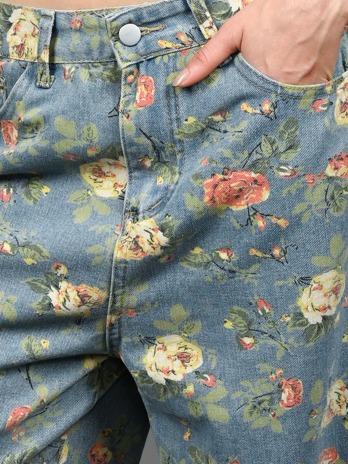 Odette Blue Denim Printed Jeans For Women - Image 4