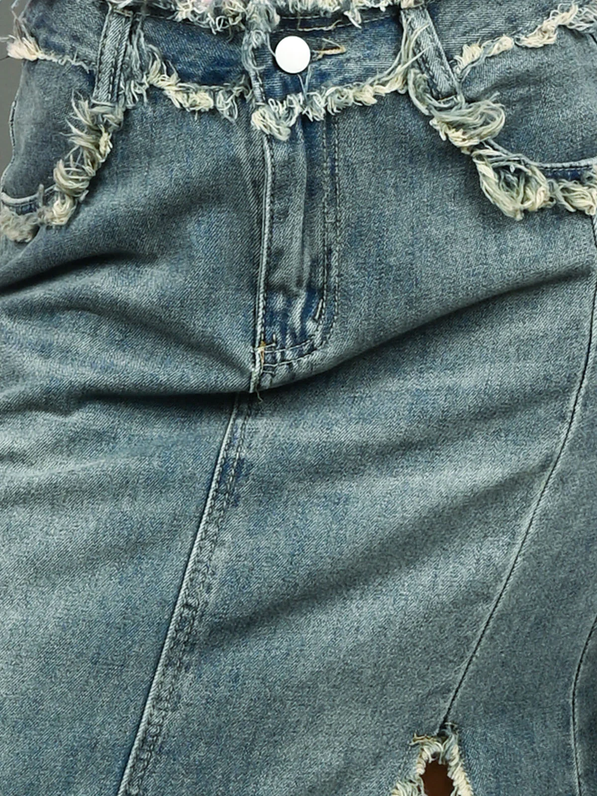 Odette Blue Denim Solid Skirt With Side Slit For Women - Image 4