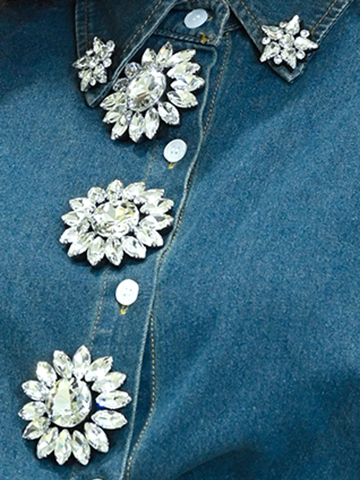 Odette Blue Denim Solid Top For Women - Image 4