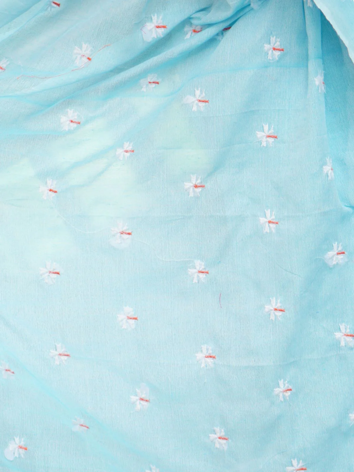 Odette Blue Embroidered Cotton Saree With Unstitched Blouse For Women - Image 5