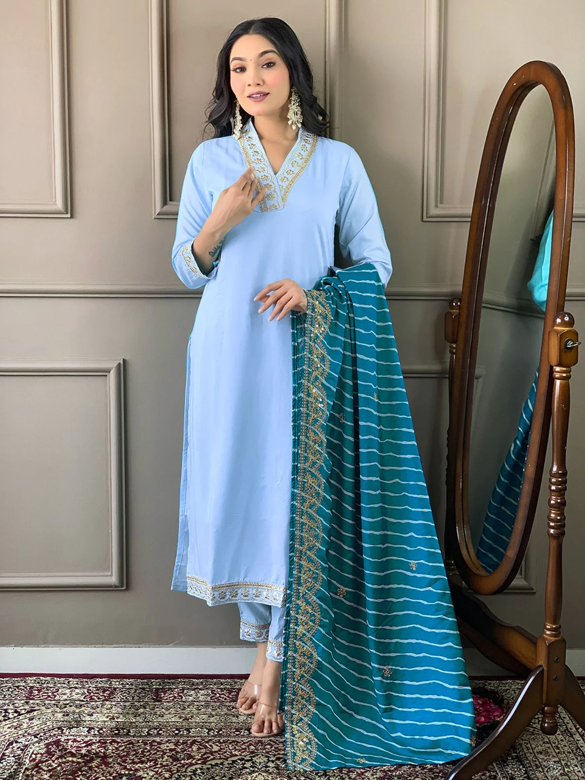 Odette Mauve Embroidered Viscose Silk Stitched Kurta Salwar Set For Women - Image 3