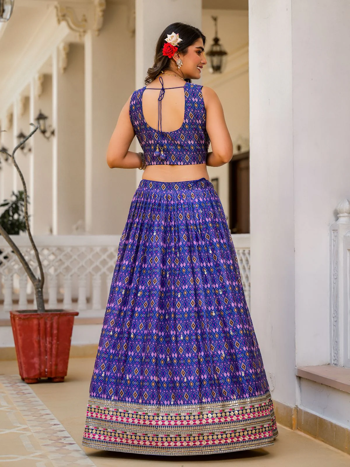 Odette Blue Georgette  Digital Printed With Sequins Work Stitched lehenga For Women - Image 5