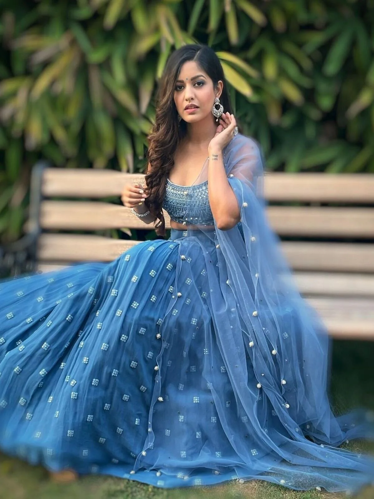 Odette Blue Georgette Embellished Semi-Stitched Lehenga For Women - Image 3