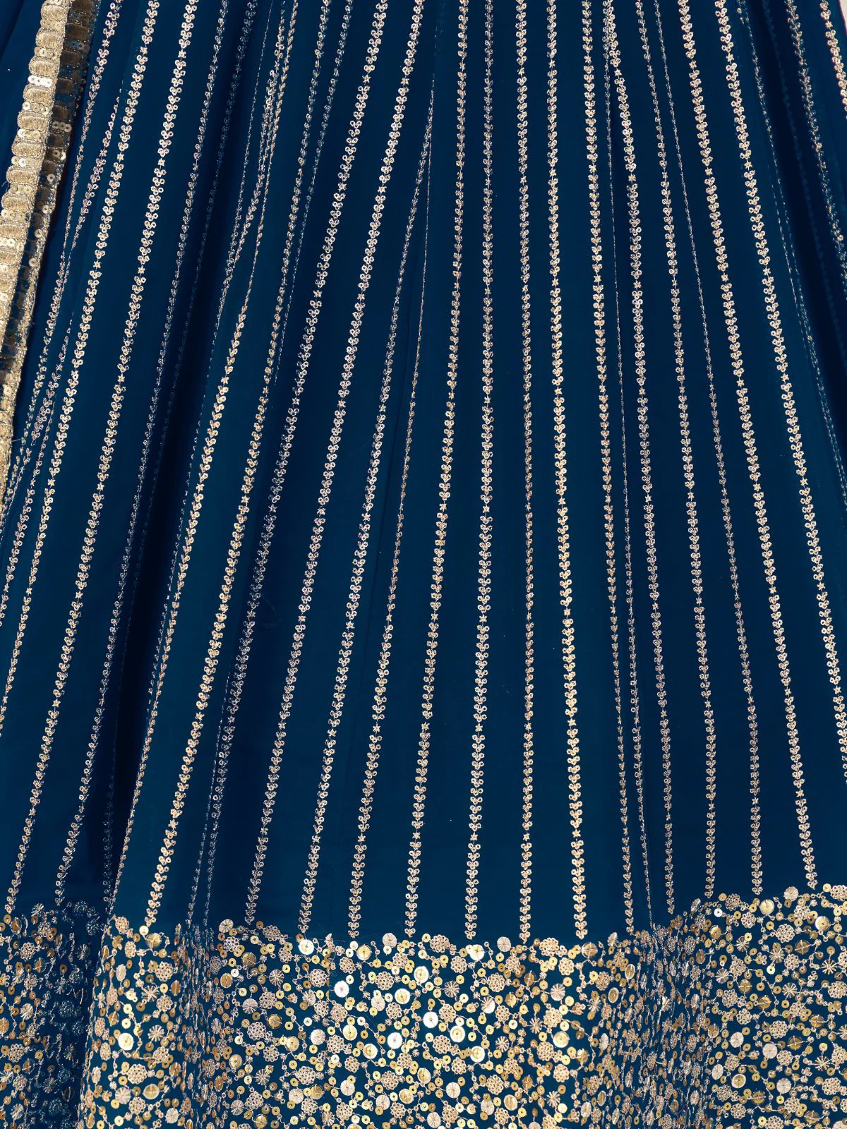 Odette Blue Georgette Embellished Semi Stitched Lehenga With Unstitched Blouse For Women - Image 7