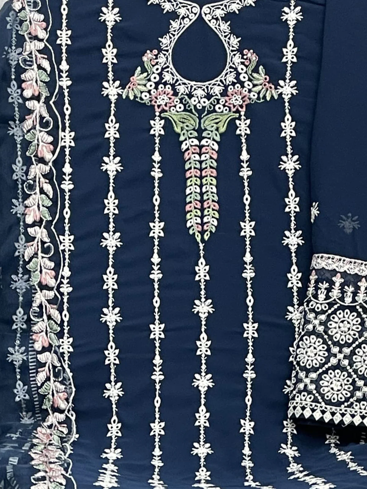 Odette Blue Georgette Embroidered Semi Stitched Kurta Set For Women - Image 3