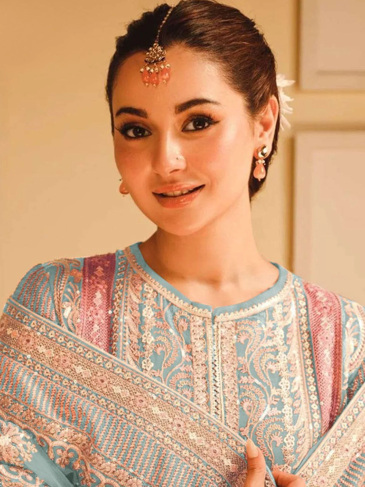 Odette Blue Georgette Embroidered Semi-Stitched Kurta Set For Women - Image 2