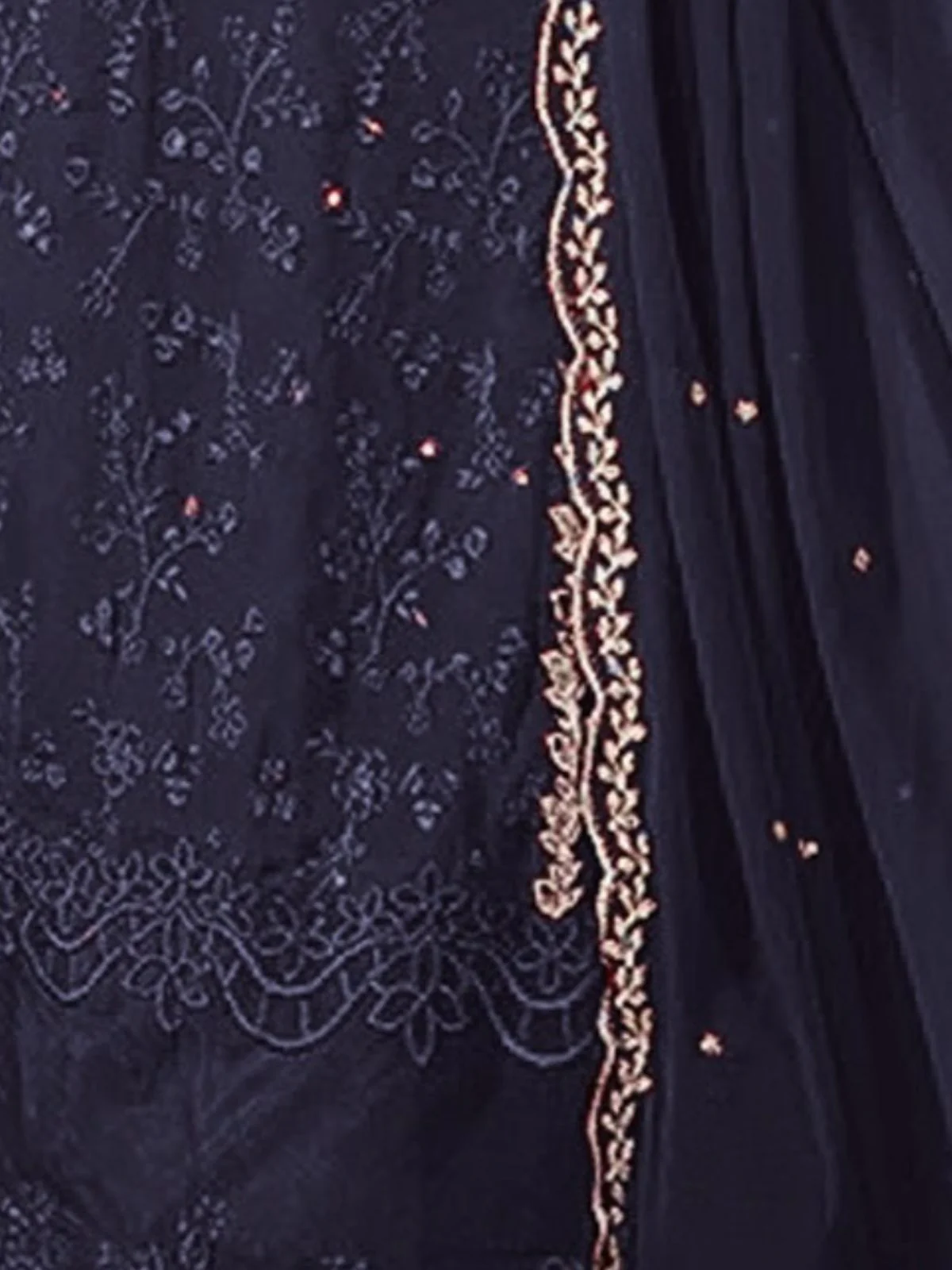 Odette Blue Georgette Embroidered Semi-Stitched Kurta Set For Women - Image 3