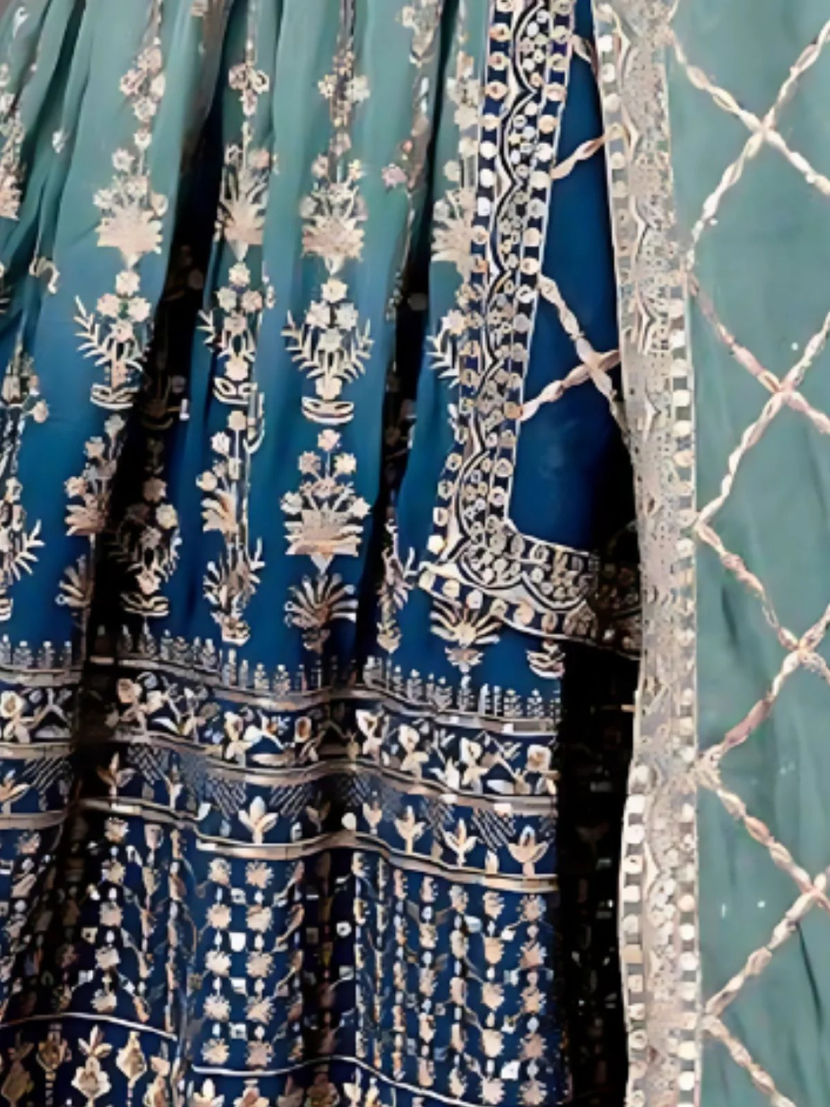 Odette Blue Georgette Embroidered Semi-Stitched Lehenga For Women - Image 5