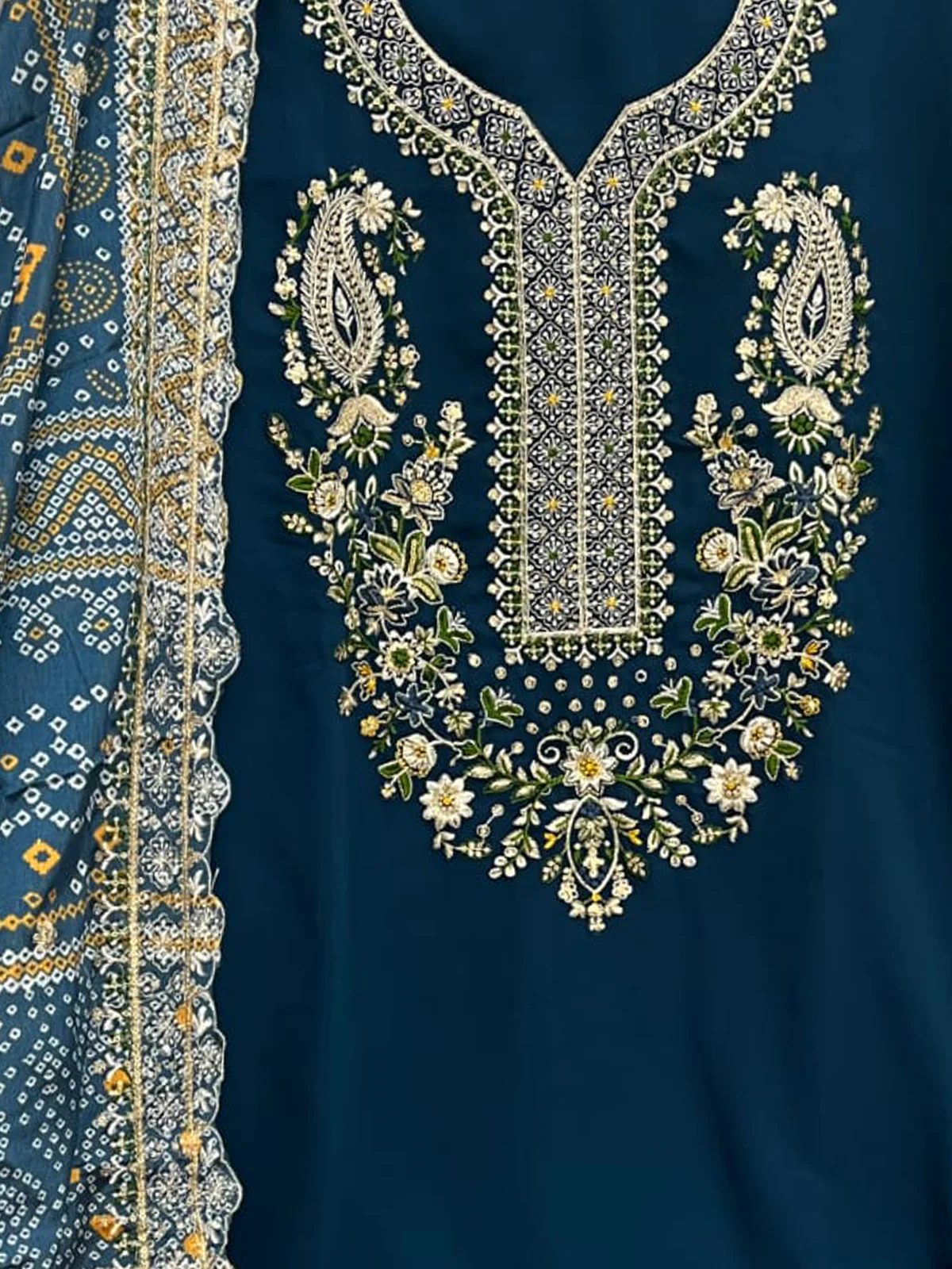 Odette Blue Georgette Embroidered Semi Stitched Salwar Suit For Women - Image 3