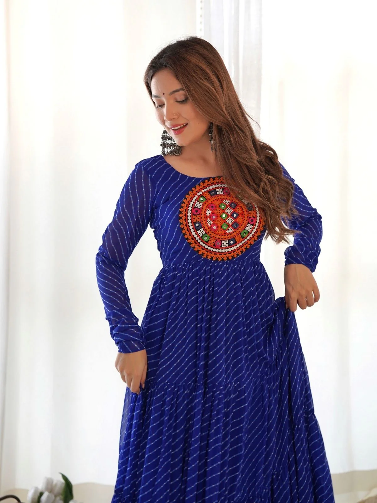 Odette Blue Georgette Embroidered Stitched Gown For Women - Image 4