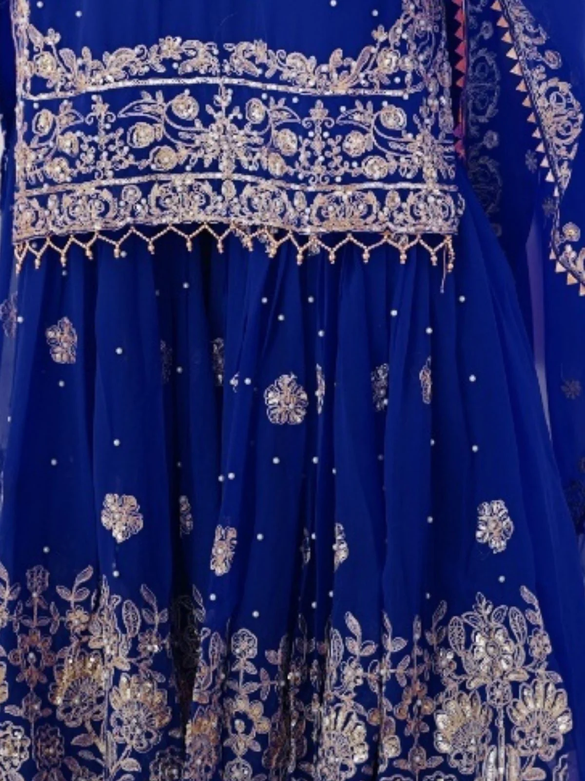 Odette Blue Georgette Embroidered Stitched Kurta Set For Women - Image 7