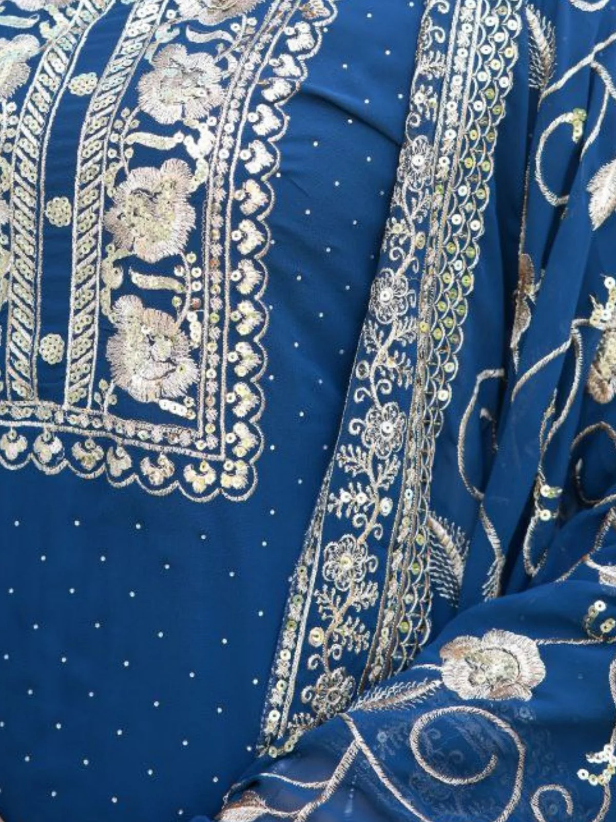 Odette Blue Georgette Embroidered Stitched Kurta Set For Women - Image 6