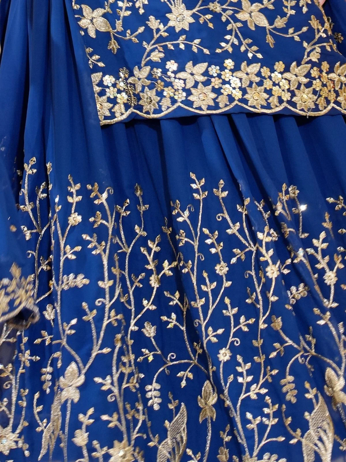 Odette Blue Georgette Embroidered Stitched Kurta Set For Women - Image 4