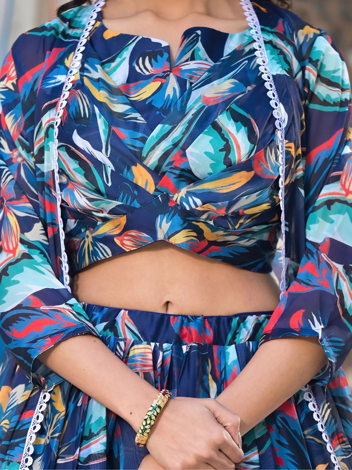 Odette Blue Georgette Printed Co-ord set For Women - Image 6