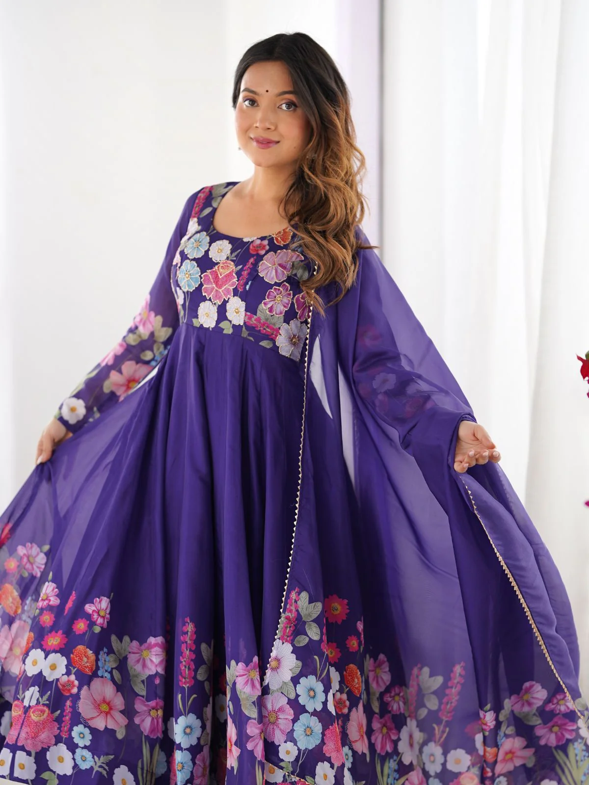 Odette Blue Georgette Printed Kurta Set For Women - Image 4
