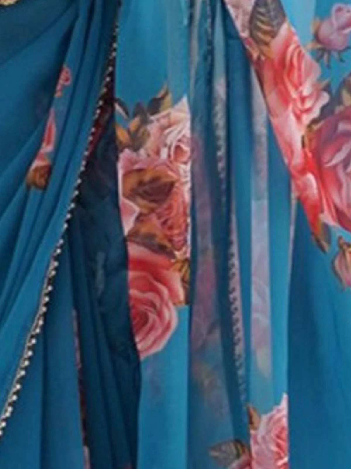 Odette Blue Georgette Printed Saree For Women - Image 5