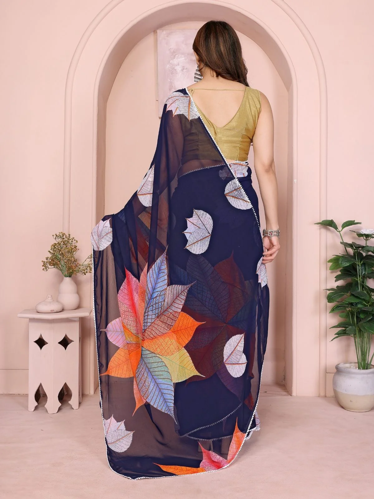 Odette Blue Georgette Printed Saree For Women - Image 3