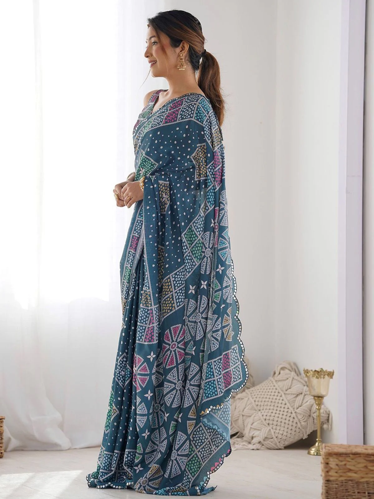 Odette Blue Georgette Printed Saree For Women - Image 2