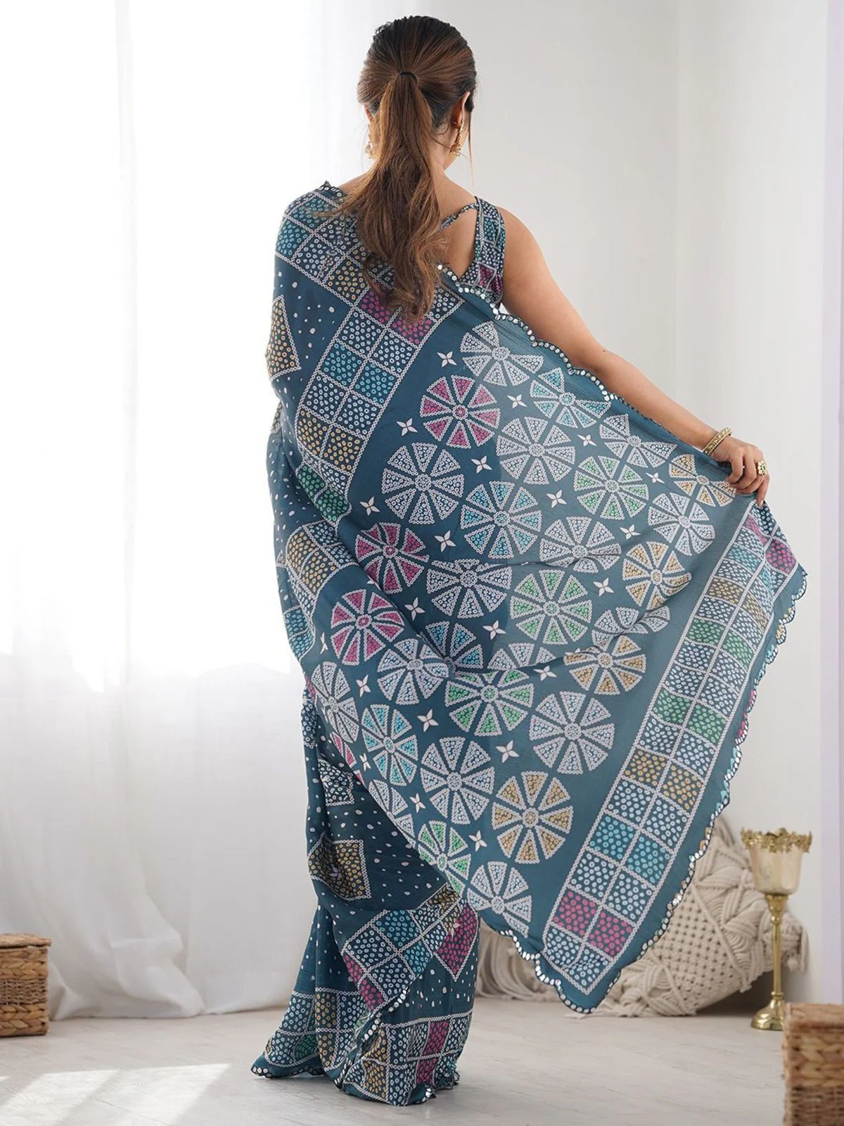 Odette Blue Georgette Printed Saree For Women - Image 3