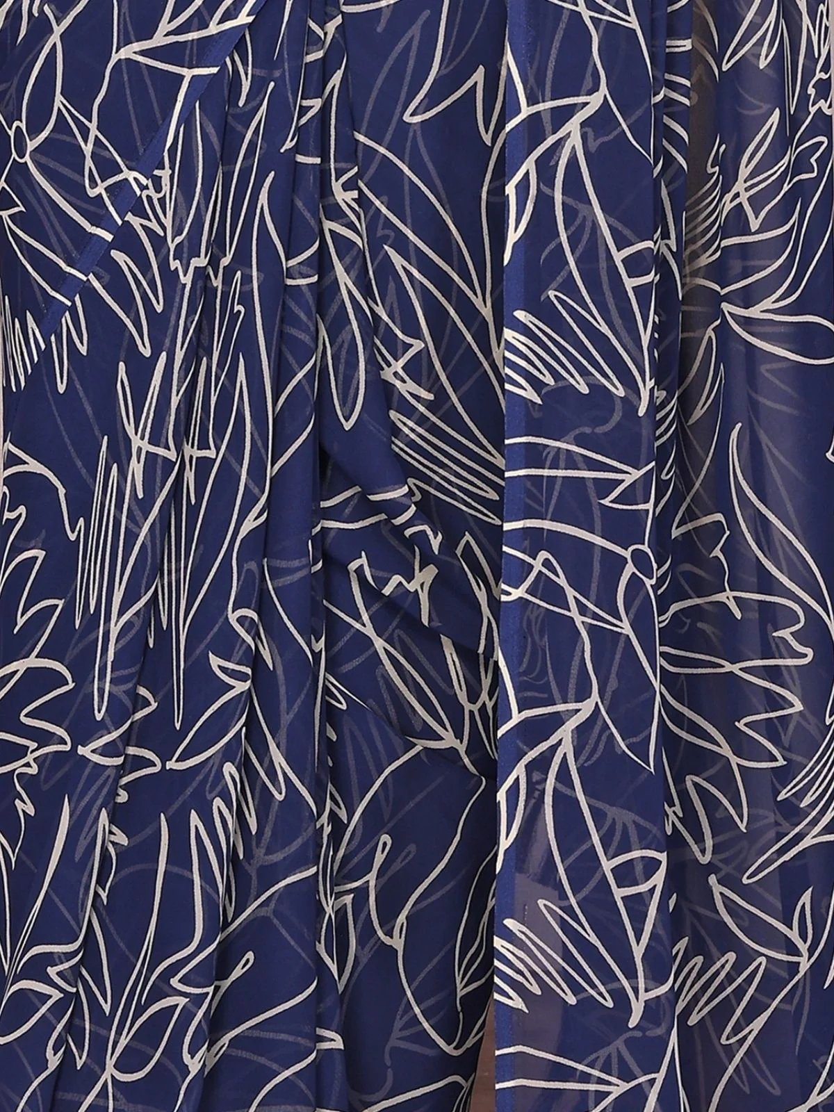 Odette Blue Georgette Printed Saree With Unstitched Blouse For Women - Image 5