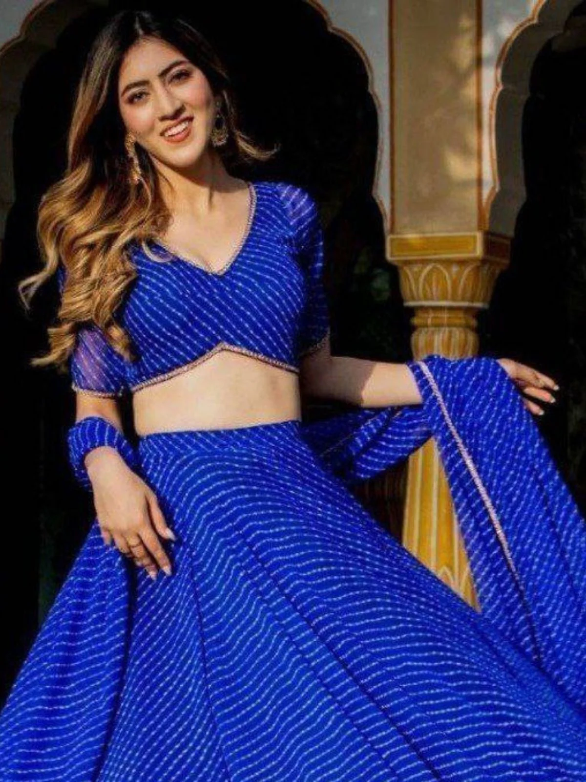 Odette Blue Georgette Printed Semi Stitched Lehenga For Women - Image 4