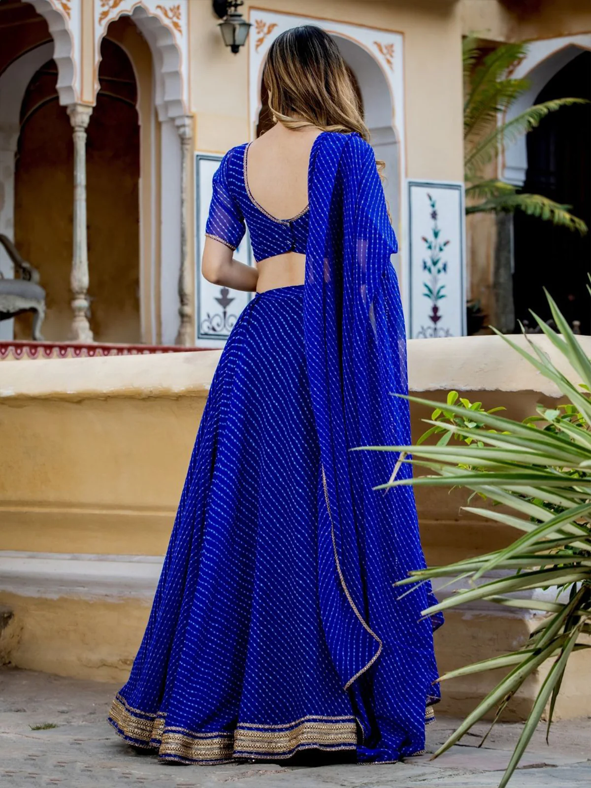 Odette Blue Georgette Printed Semi Stitched Lehenga With Unstitched Blouse For Women - Image 5