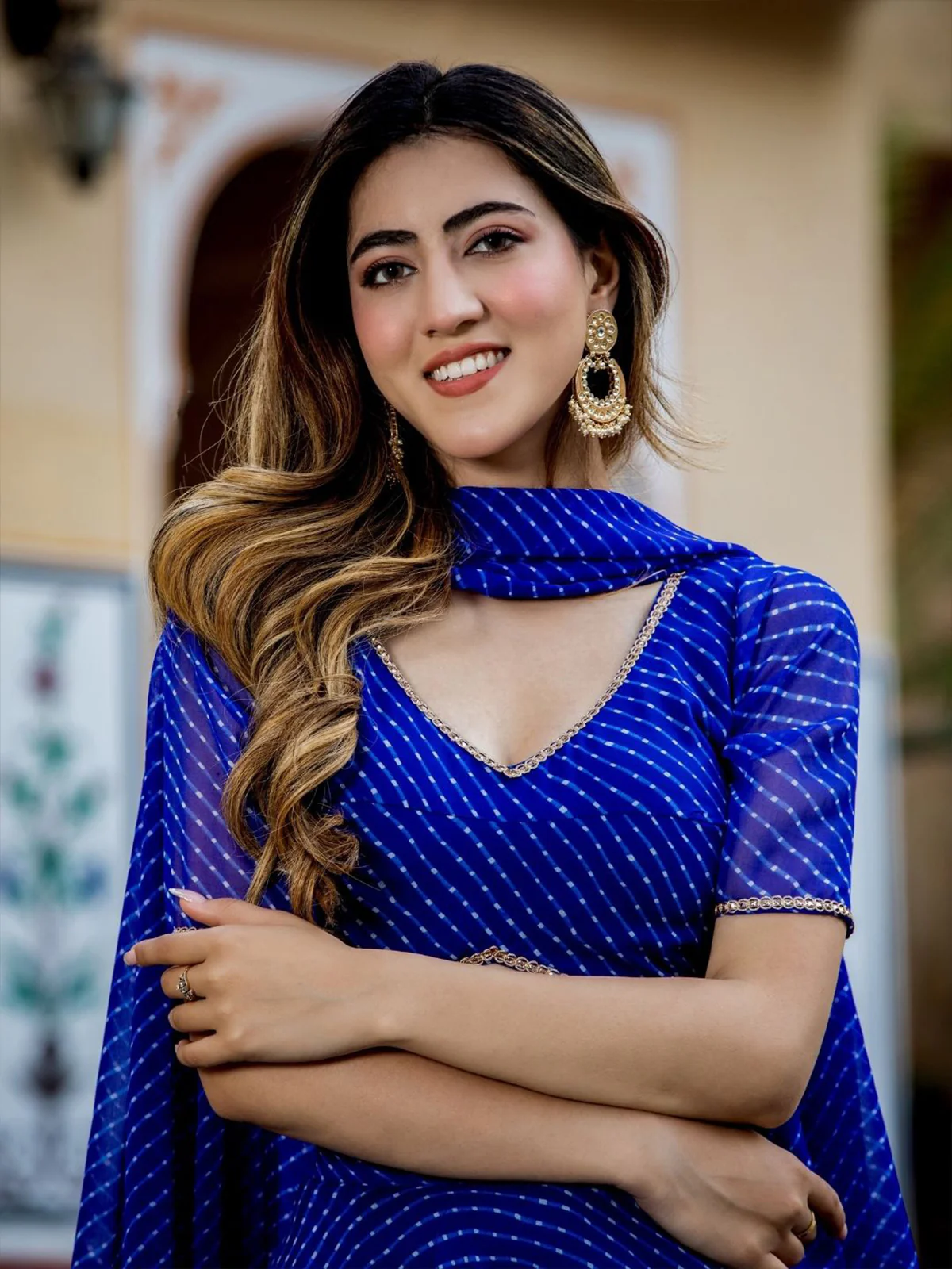 Odette Blue Georgette Printed Semi Stitched Lehenga With Unstitched Blouse For Women - Image 6