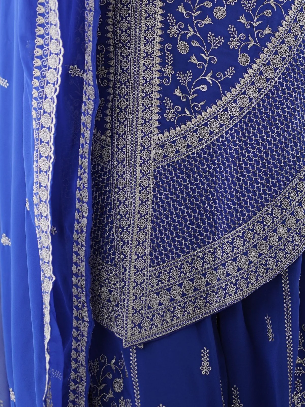 Odette Blue Georgette Sequins Embroidered Stitched Kurta Set For Women - Image 9