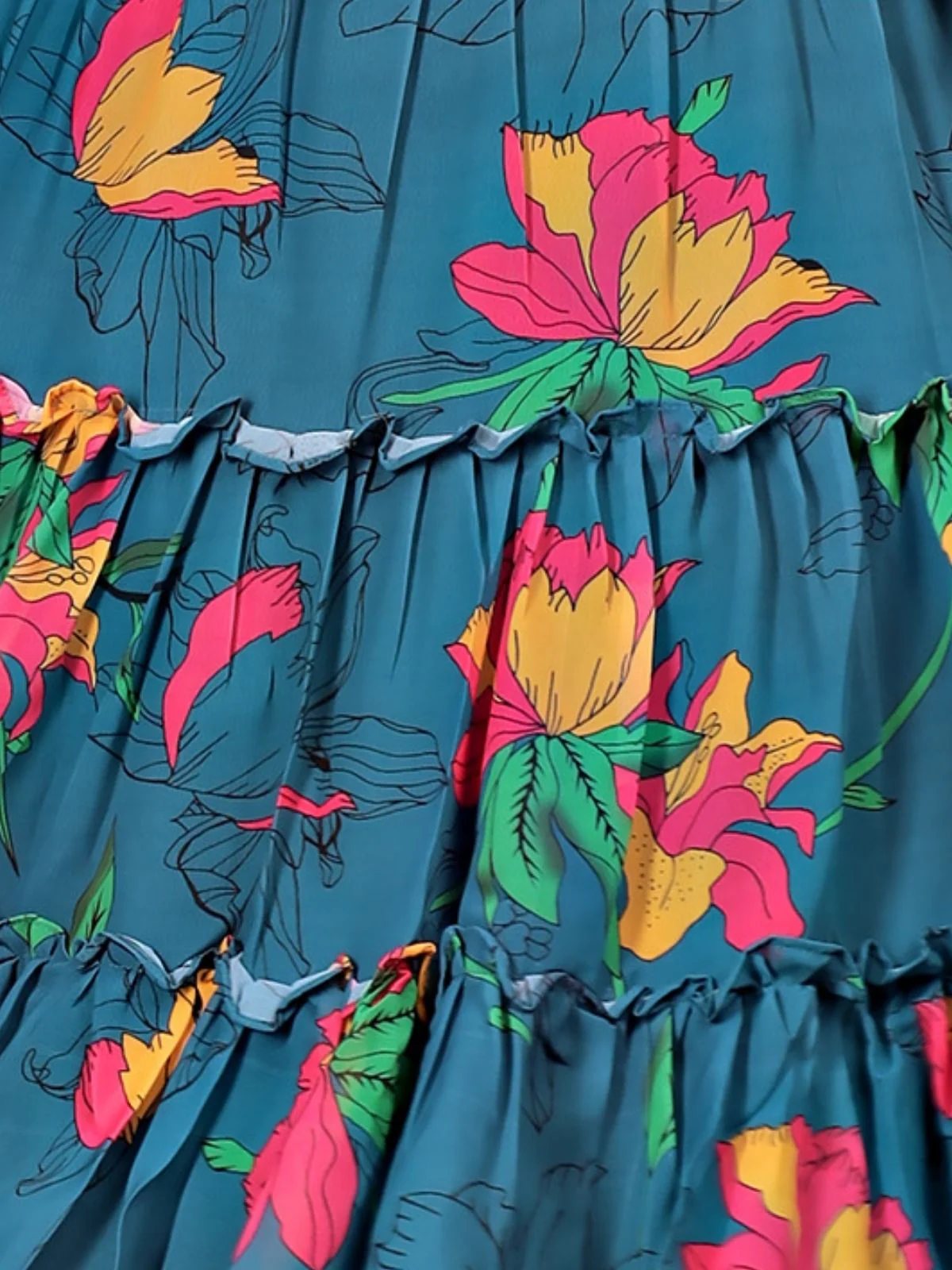 Odette Blue Georgette Solid Dress For Women - Image 4