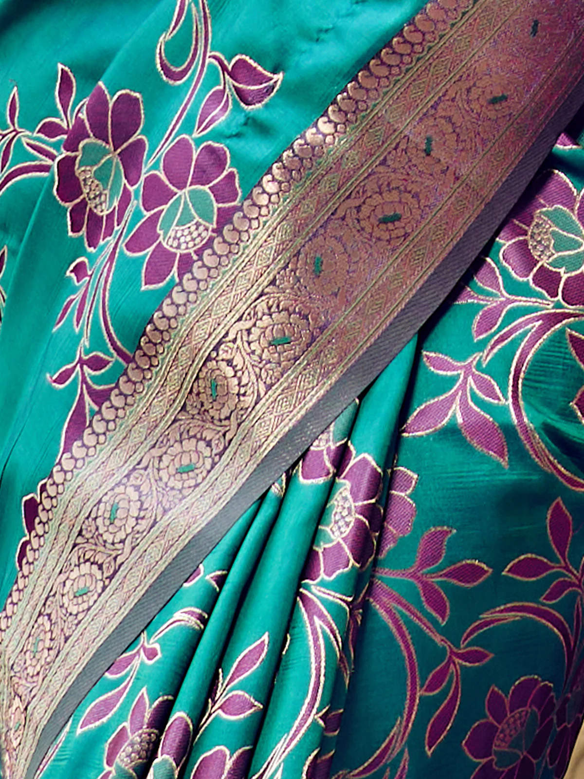 Odette Blue Handloom Woven Satin Saree For Women - Image 4
